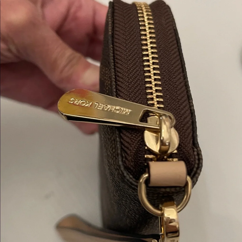 Michael Kors Brown Leather Signature MK Wristlet Women’s Size M